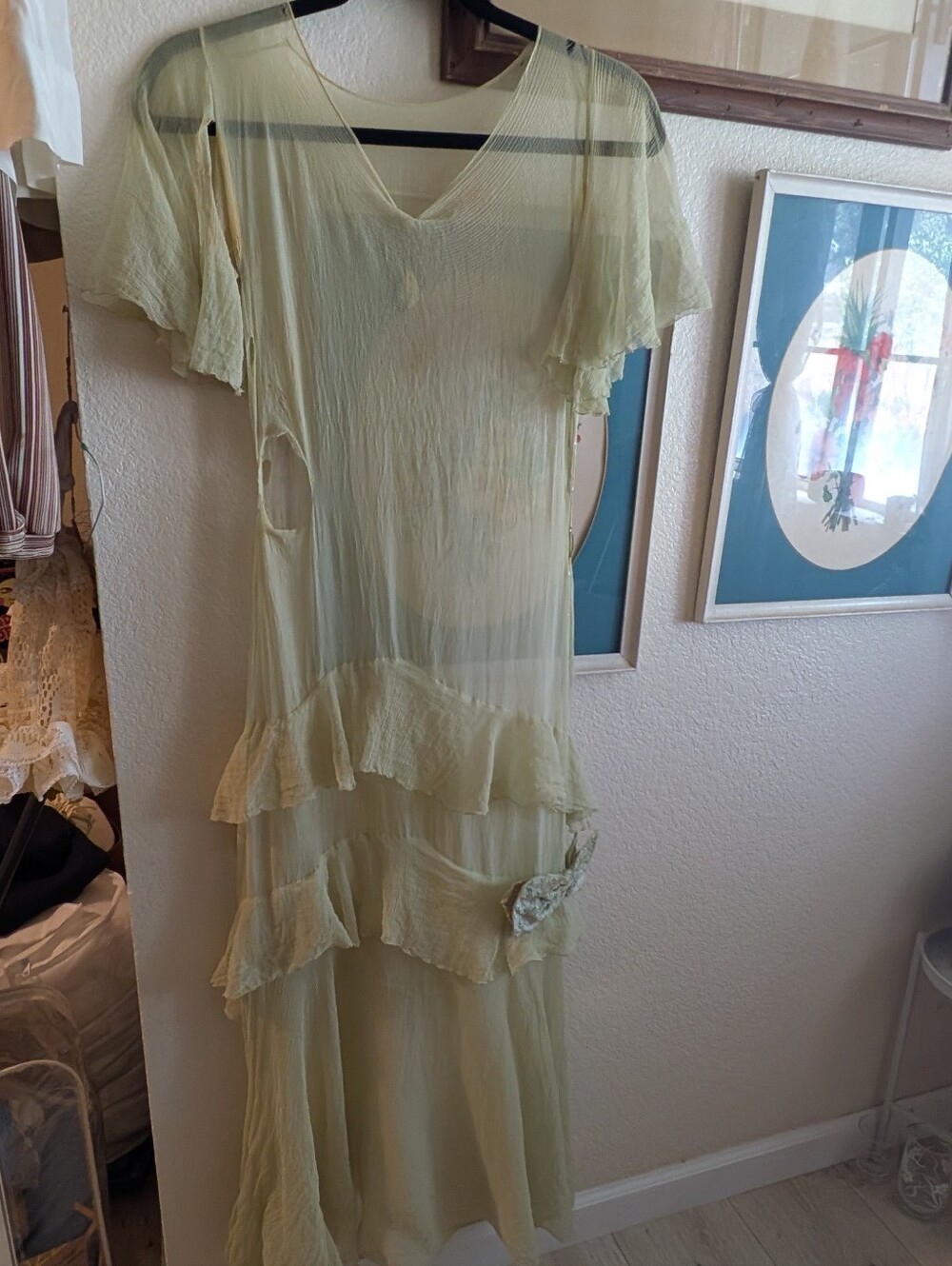 1930's Silk Chiffon Green Ruffle Dress - Picture 13 of 13